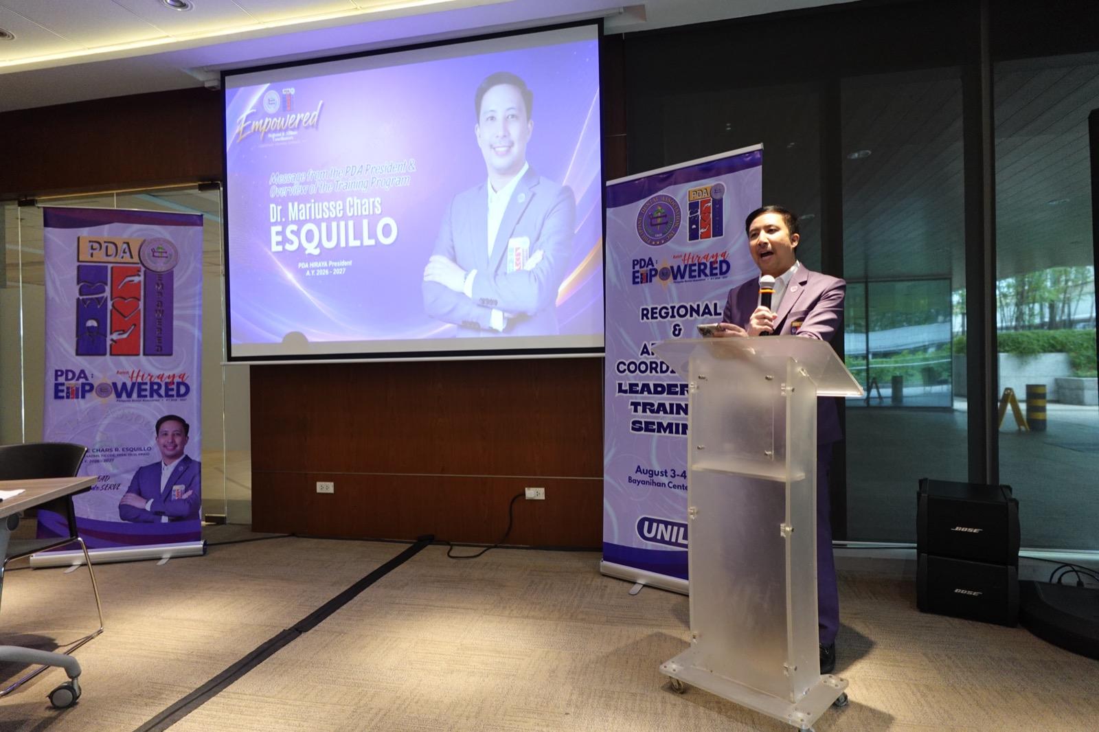 PDA Hiraya President Dr. Mariusse Chars Esquillo delivering the training program overview