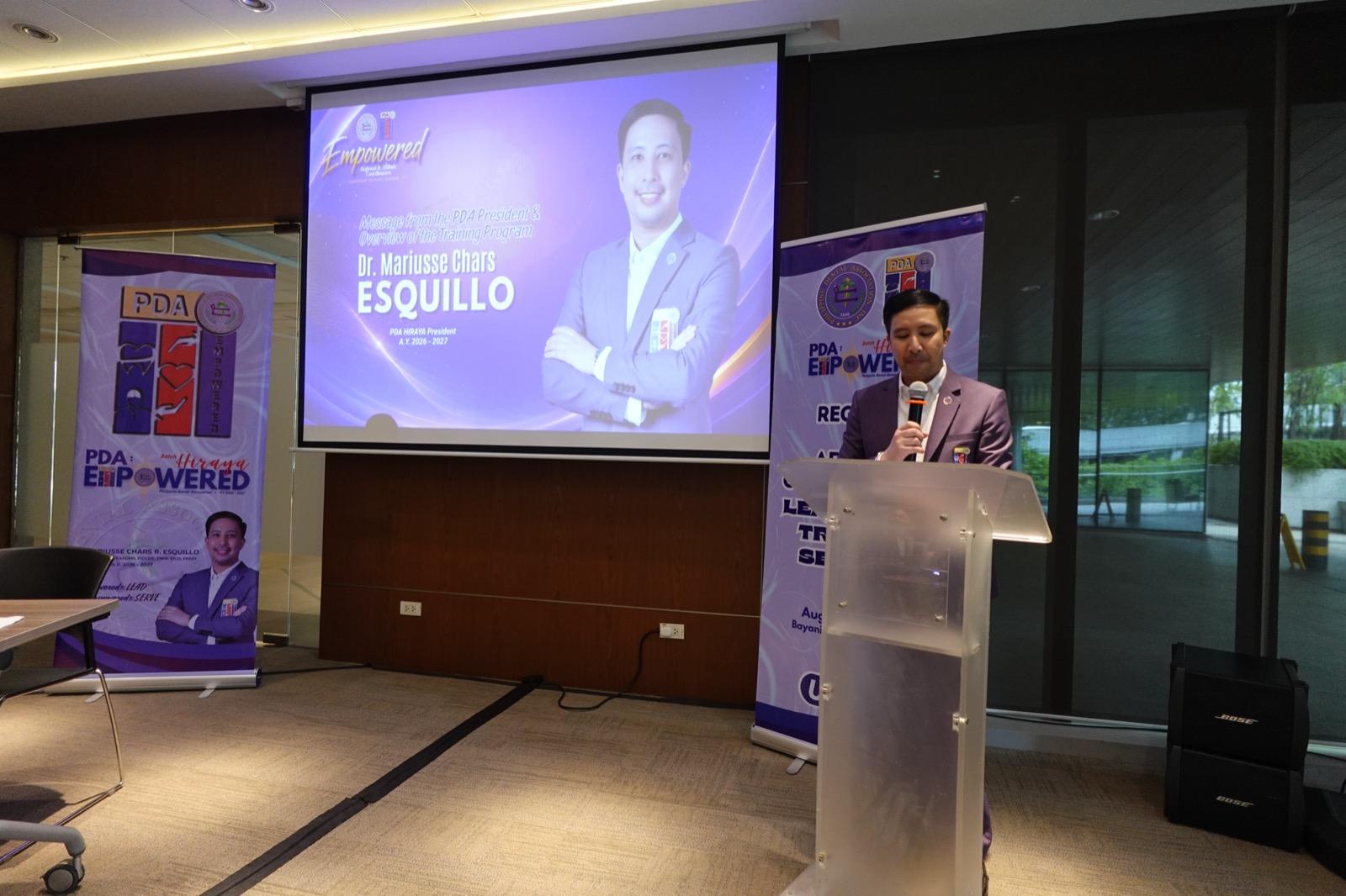 PDA Hiraya President Dr. Mariusse Chars Esquillo delivering the training program overview