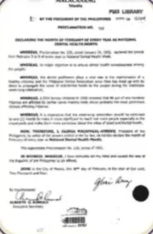 Proclamation No. 559 declaring February National Dental Health Month